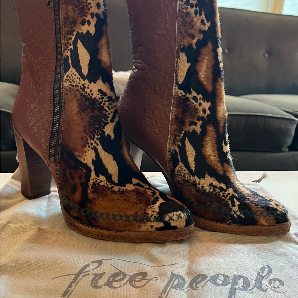 Free People Animal skin and leather Heeled Boots/ 38 (7.5)